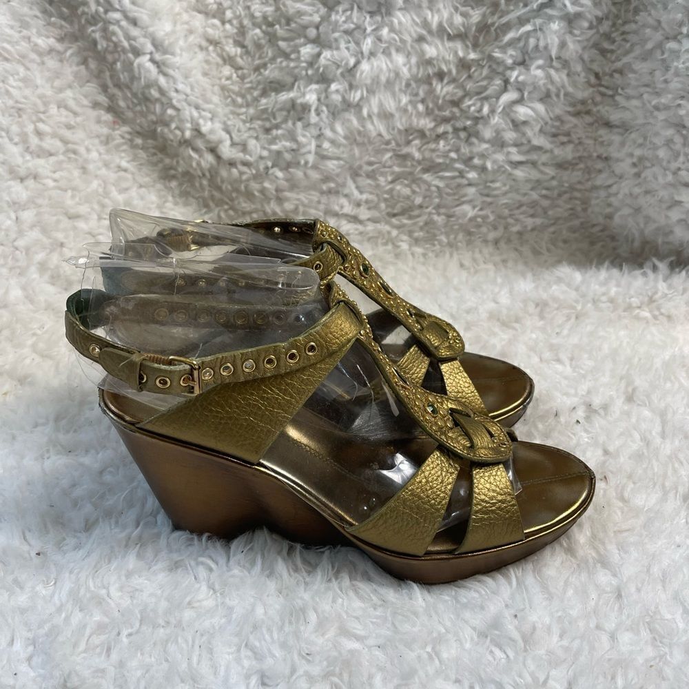 GSeries Nike Air Metallic Bronze strap wedge Sandals jewels accents SZ 9B